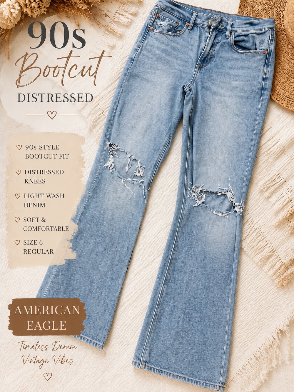 American Eagle Outfitters Light Blue Distressed 90s Bootcut Jeans